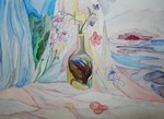 Детский рисунок - Натюрморт, цветы в бутылке